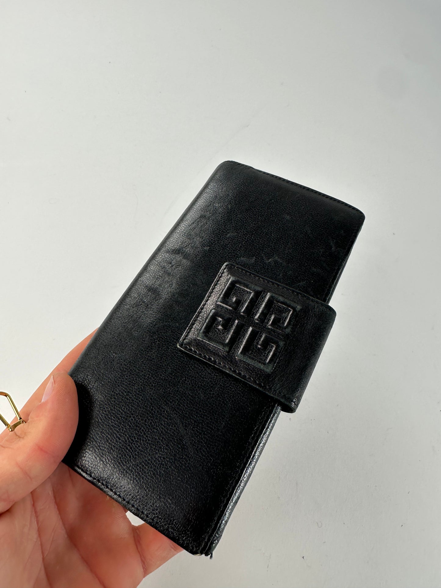 Vintage Givenchy 4G Logo Leather Wallet Black Gold