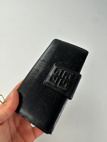 Vintage Givenchy 4G Logo Leather Wallet Black Gold