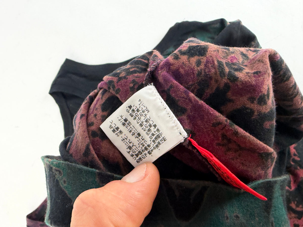 Vintage Issey Miyake Cotton Floral Midi Dress Black Teal Burgundy M