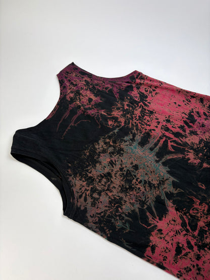 Vintage Issey Miyake Cotton Floral Midi Dress Black Teal Burgundy M