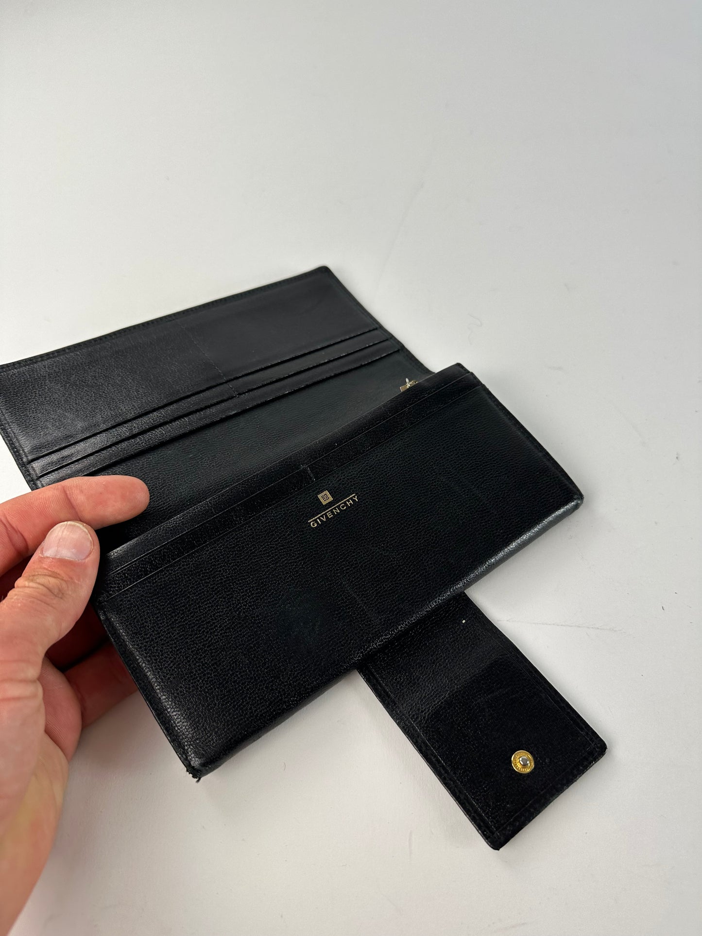 Vintage Givenchy 4G Logo Leather Wallet Black Gold