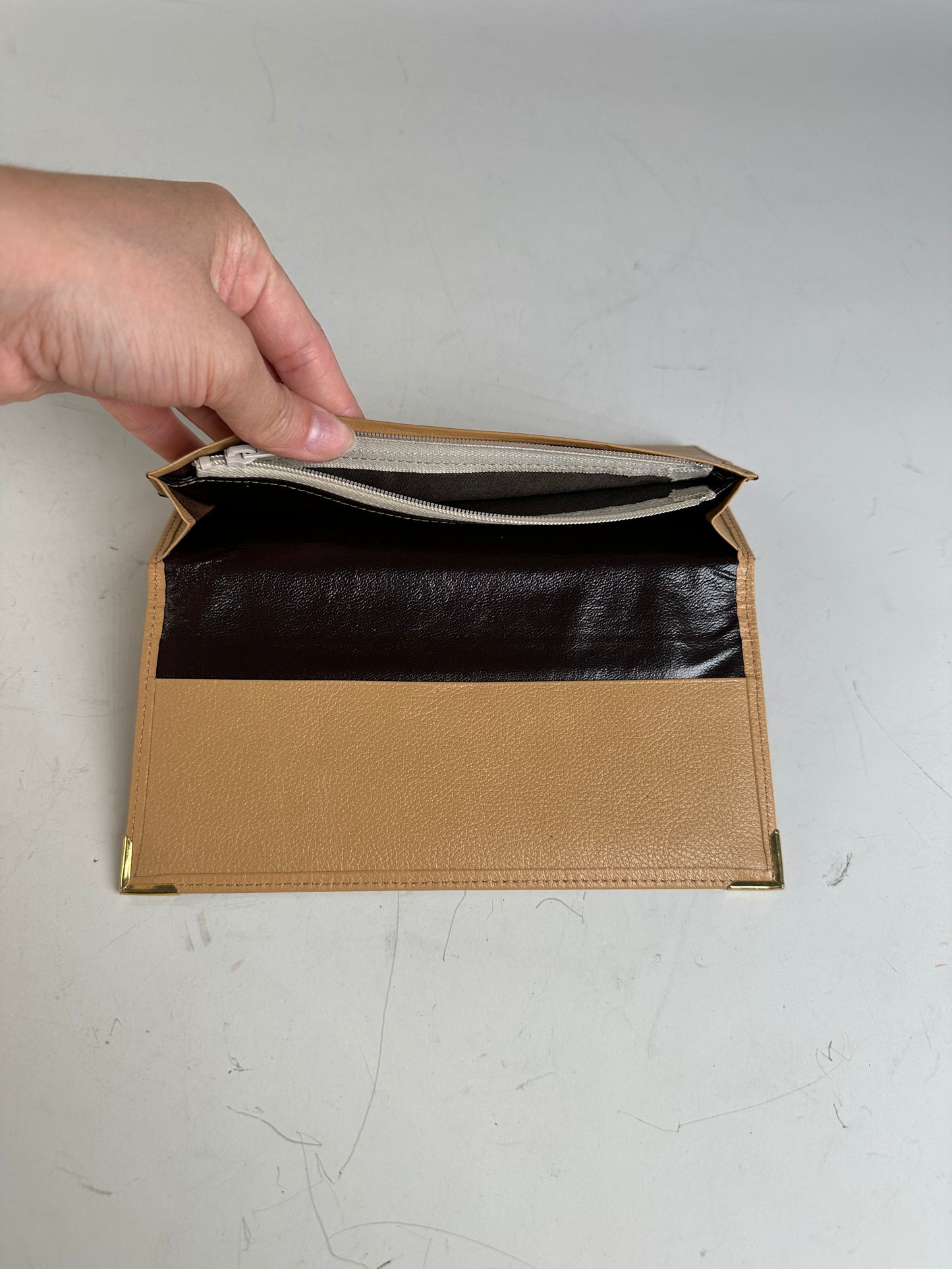 Vintage Yves Saint Laurent Leather Wallet Tan Gold