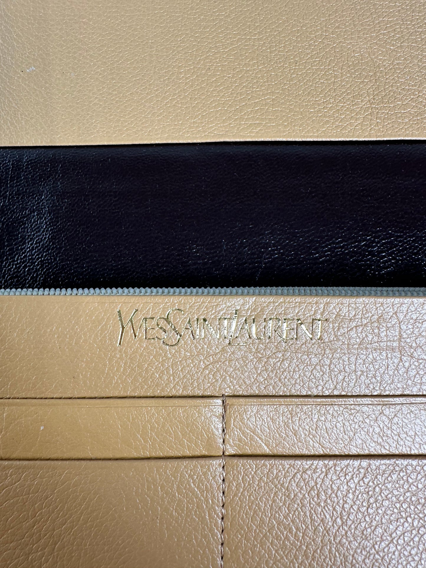 Vintage Yves Saint Laurent Leather Wallet Tan Gold
