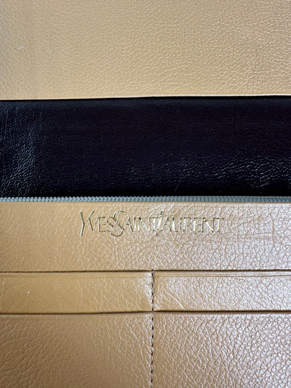 Vintage Yves Saint Laurent Leather Wallet Tan Gold