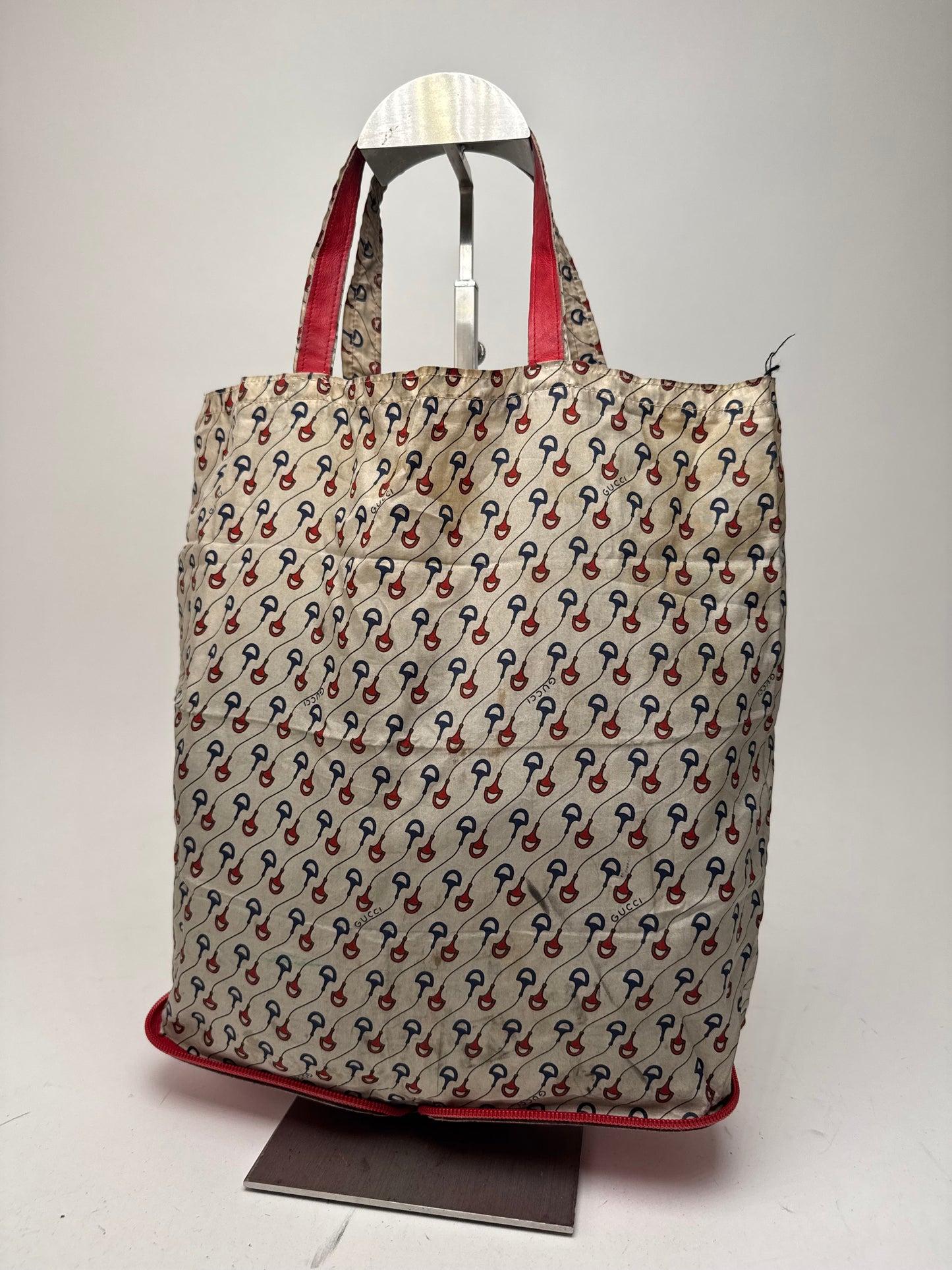 Vintage Gucci Foldable horsebit Monogram Tote Bag Beige