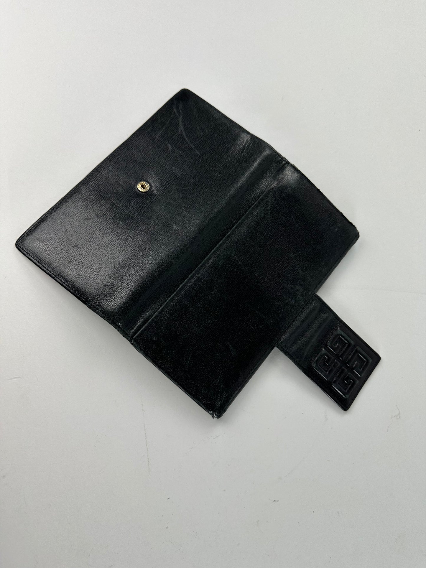 Vintage Givenchy 4G Logo Leather Wallet Black Gold