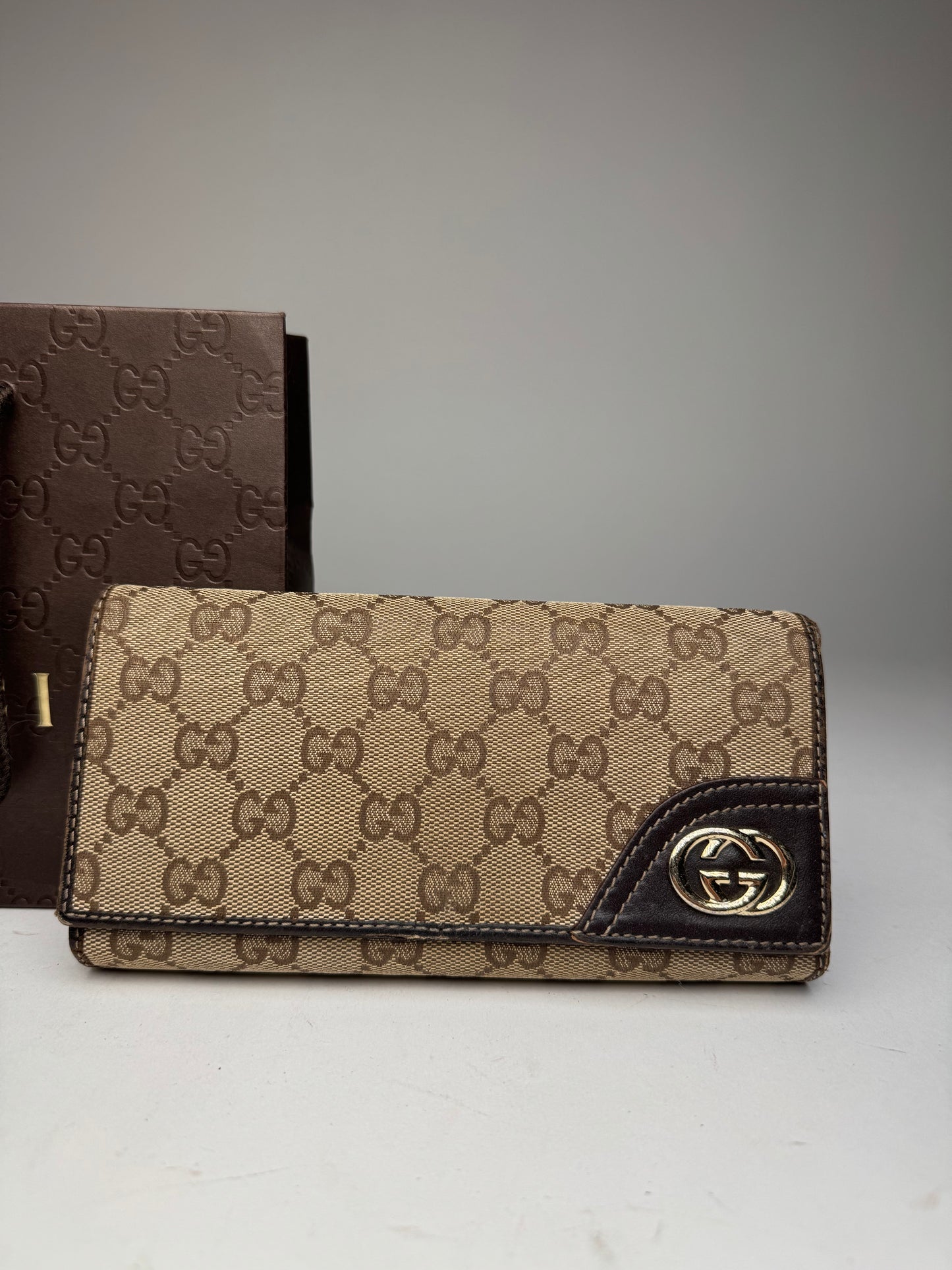 Vintage Gucci Marmont Monogram Wallet beige brown