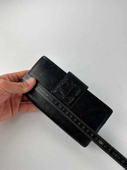 Vintage Givenchy 4G Logo Leather Wallet Black Gold