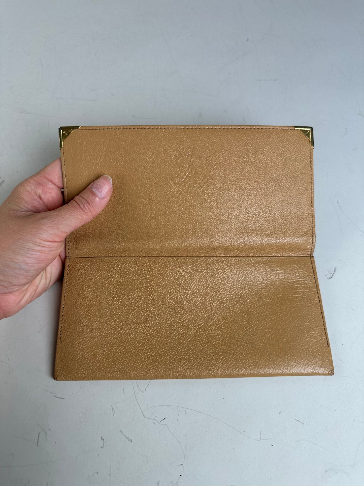 Vintage Yves Saint Laurent Leather Wallet Tan Gold
