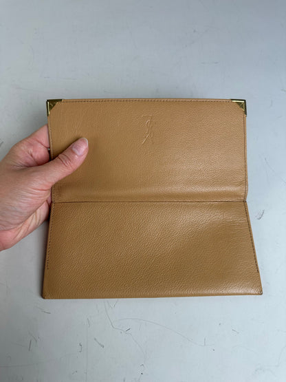 Vintage Yves Saint Laurent Leather Wallet Tan Gold
