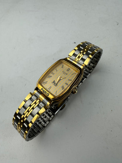 Vintage Celine Paris Gold Plated Watch Silver Gold