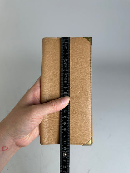 Vintage Yves Saint Laurent Leather Wallet Tan Gold