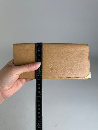 Vintage Yves Saint Laurent Leather Wallet Tan Gold