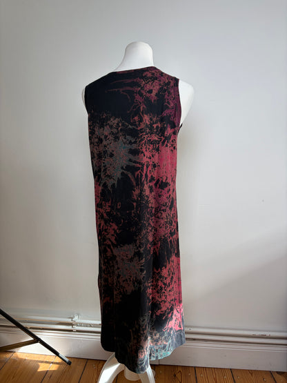 Vintage Issey Miyake Cotton Floral Midi Dress Black Teal Burgundy M