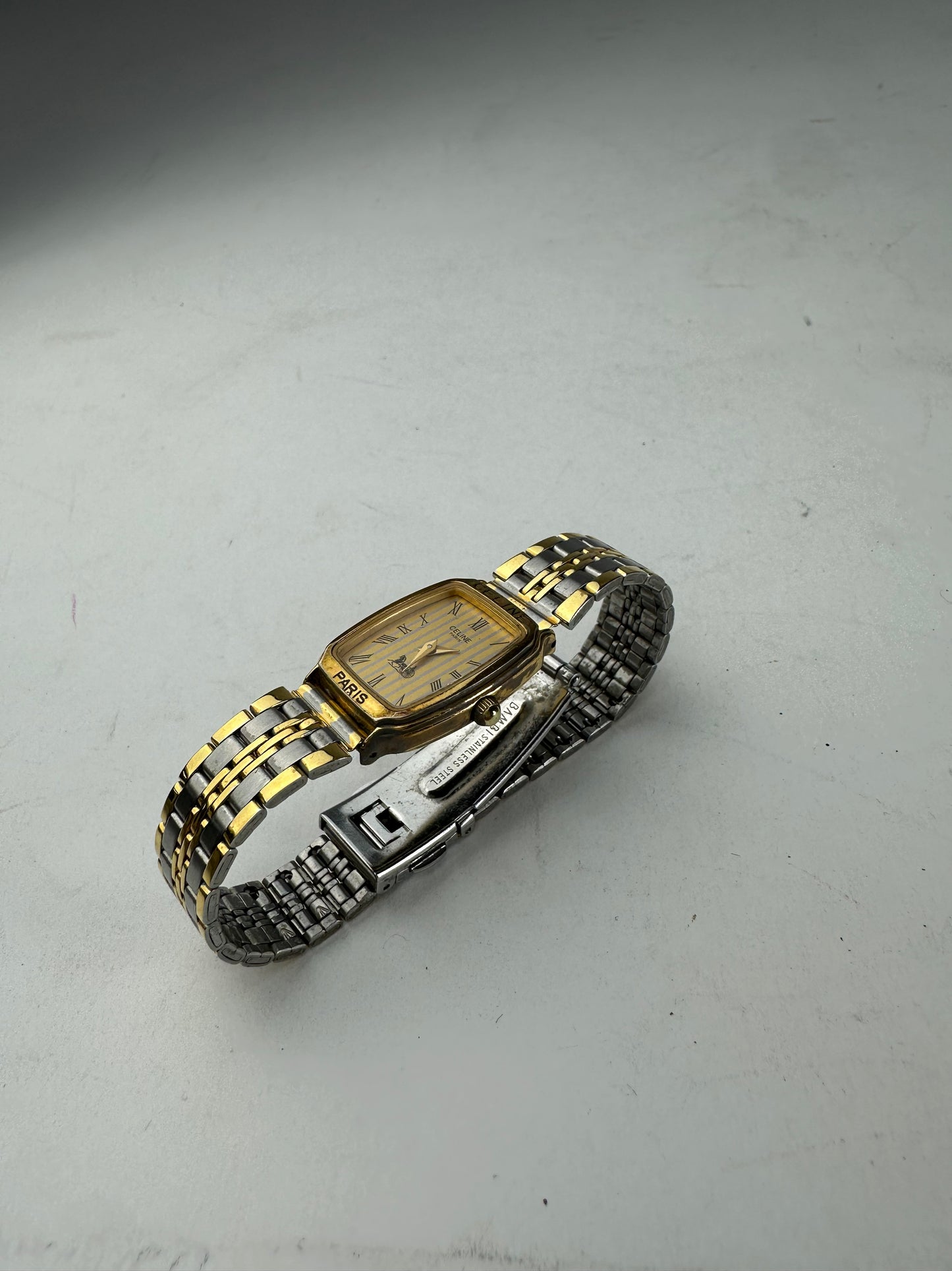 Vintage Celine Paris Gold Plated Watch Silver Gold