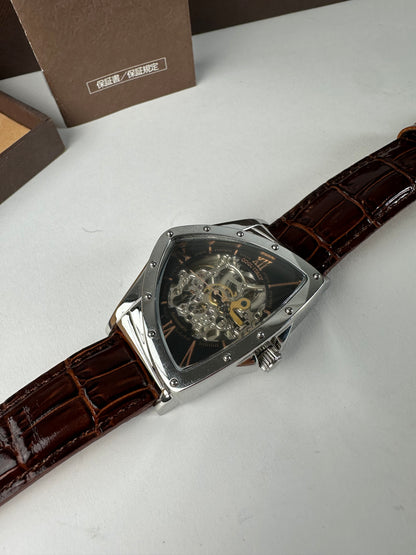 Vintage Cogu Leather Strap Bracelet Watch Brown Silver