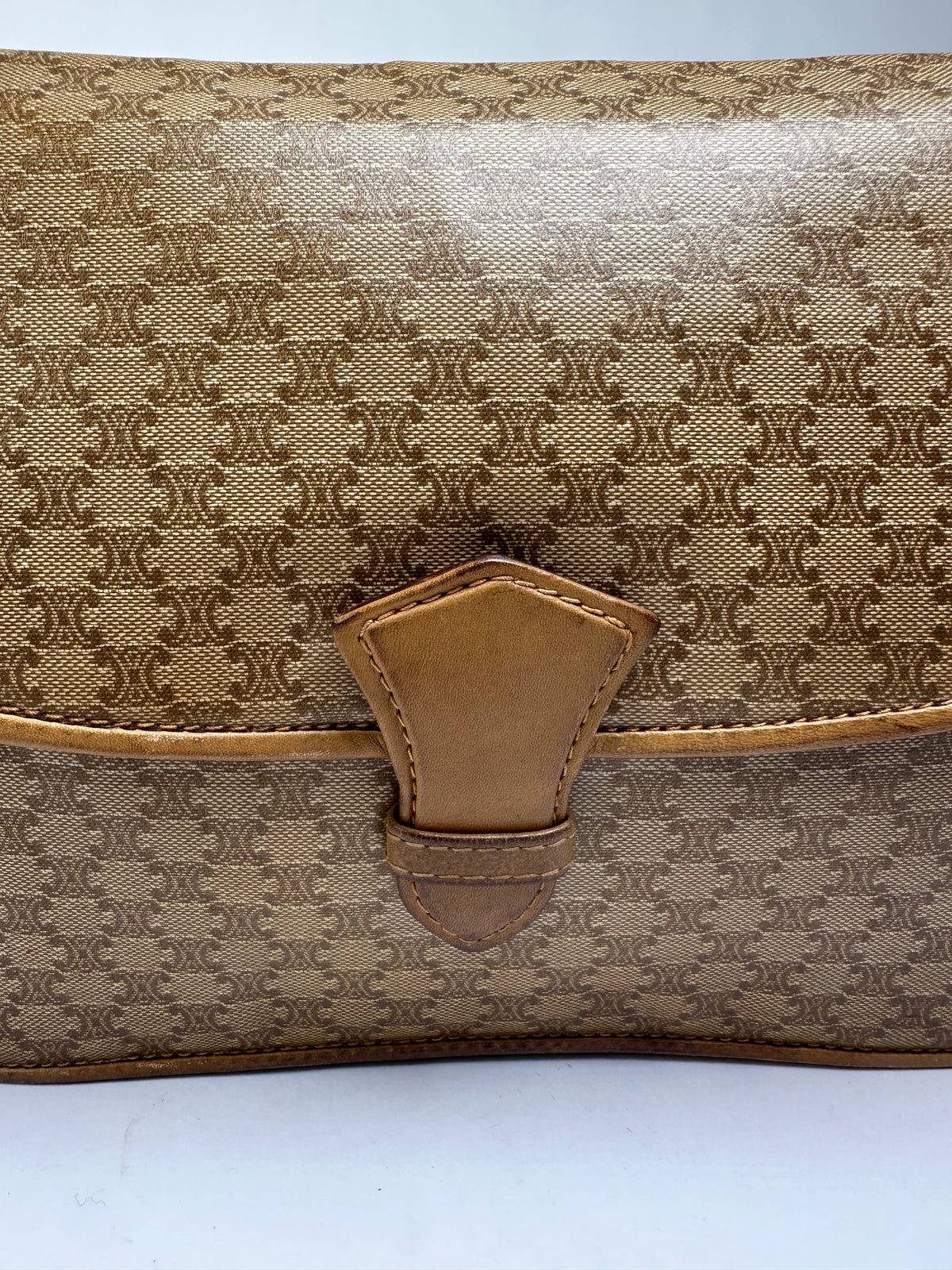 Vintage Celine Macadam Flap Crossbody Bag Late 1980s Beige Brown
