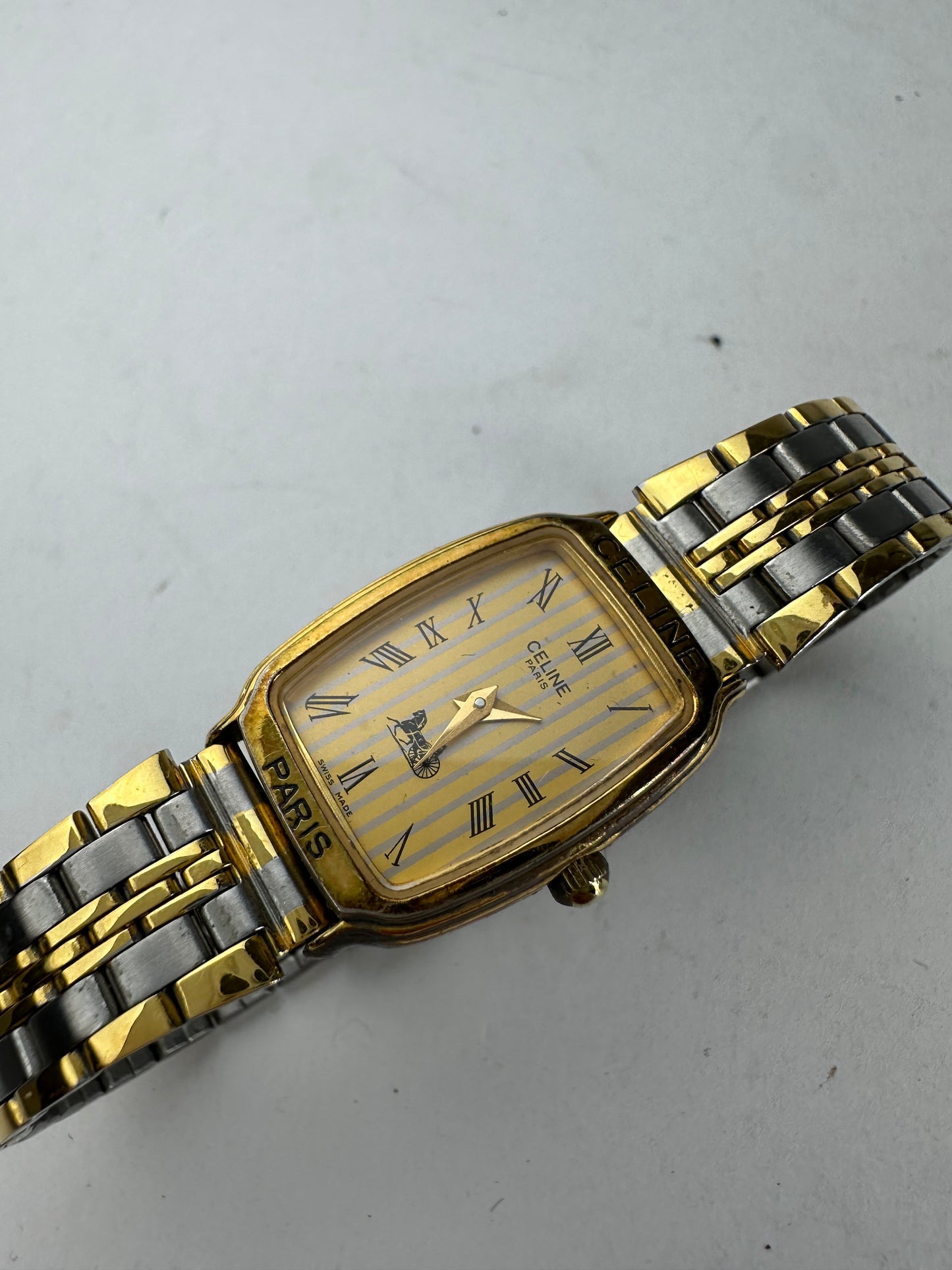 Vintage Celine Paris Gold Plated Watch Silver Gold