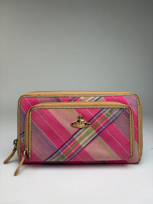 Vintage Vivienne Westwood Classic Orb Tartan Bifold Wallet c. Mid-2000s Pink