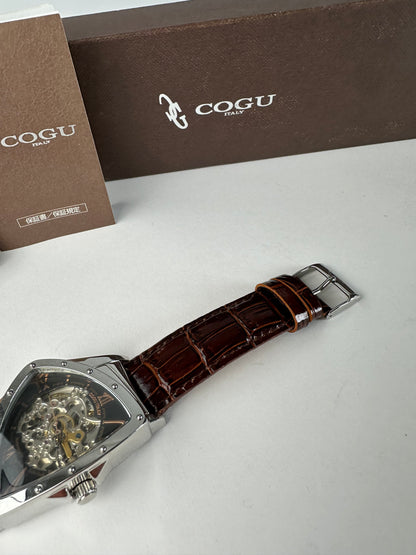 Vintage Cogu Leather Strap Bracelet Watch Brown Silver