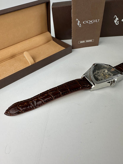 Vintage Cogu Leather Strap Bracelet Watch Brown Silver