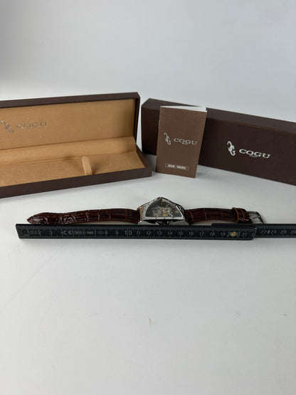 Vintage Cogu Leather Strap Bracelet Watch Brown Silver