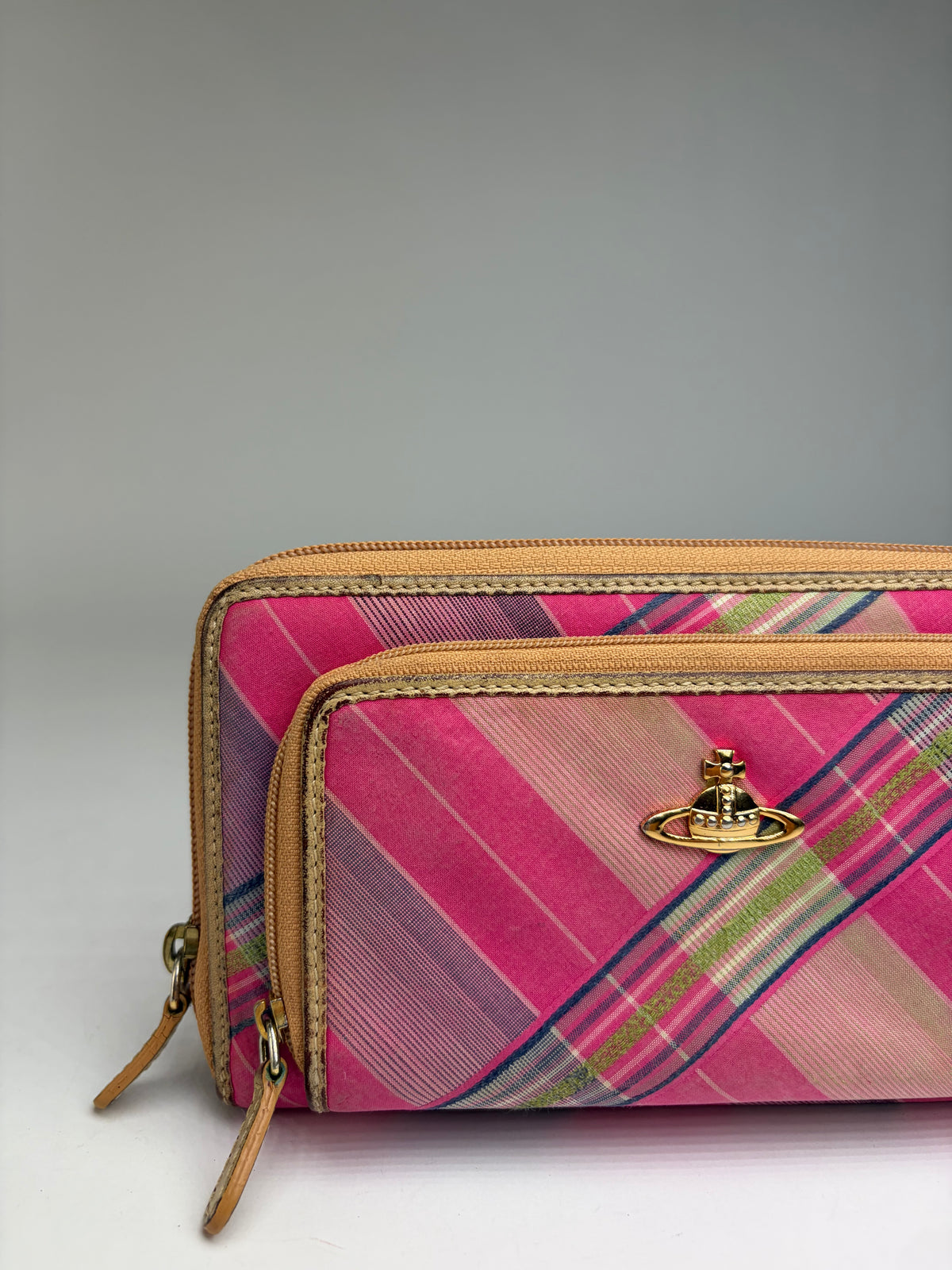 Vintage Vivienne Westwood Classic Orb Tartan Bifold Wallet c. Mid-2000s Pink