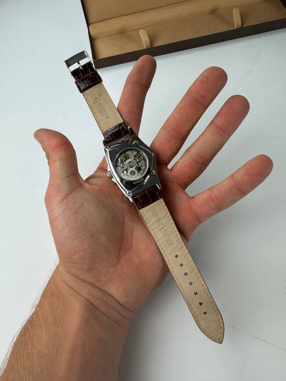 Vintage Cogu Leather Strap Bracelet Watch Brown Silver