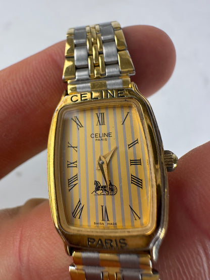 Vintage Celine Paris Gold Plated Watch Silver Gold