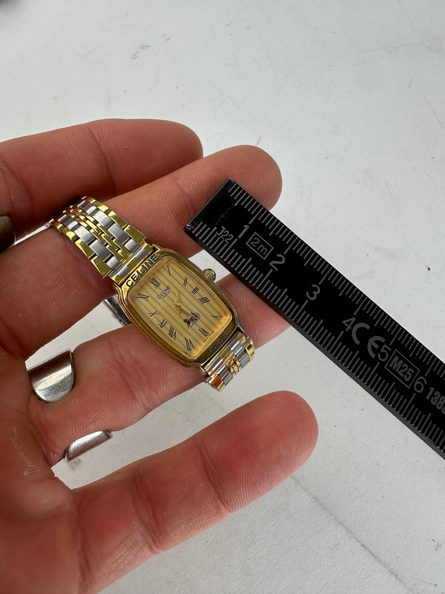 Vintage Celine Paris Gold Plated Watch Silver Gold