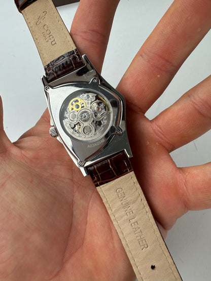 Vintage Cogu Leather Strap Bracelet Watch Brown Silver