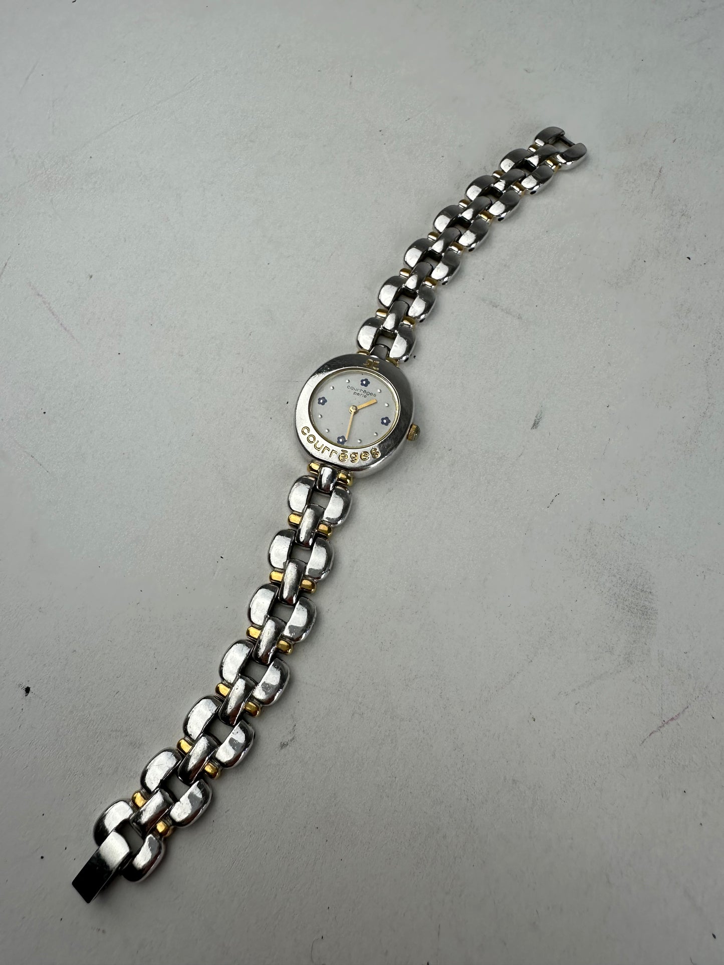 Vintage Courreges Gold Plated Steel Quartz Watch Silver Gold