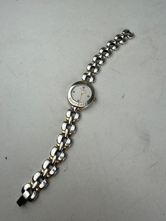 Vintage Courreges Gold Plated Steel Quartz Watch Silver Gold
