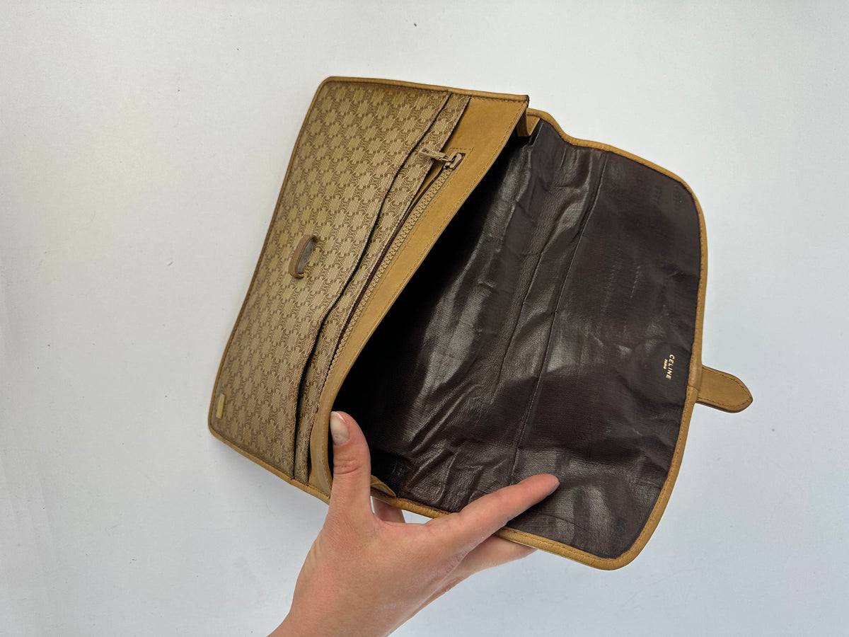 Vintage Celine Macadam Flap Crossbody Bag Late 1980s Beige Brown
