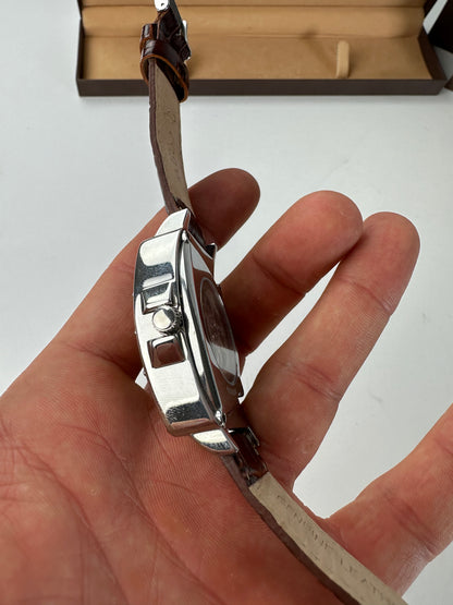 Vintage Cogu Leather Strap Bracelet Watch Brown Silver