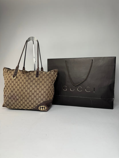 Vintage Gucci Monogram Tote Bag beige Brown