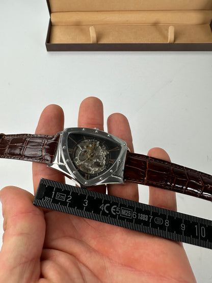 Vintage Cogu Leather Strap Bracelet Watch Brown Silver