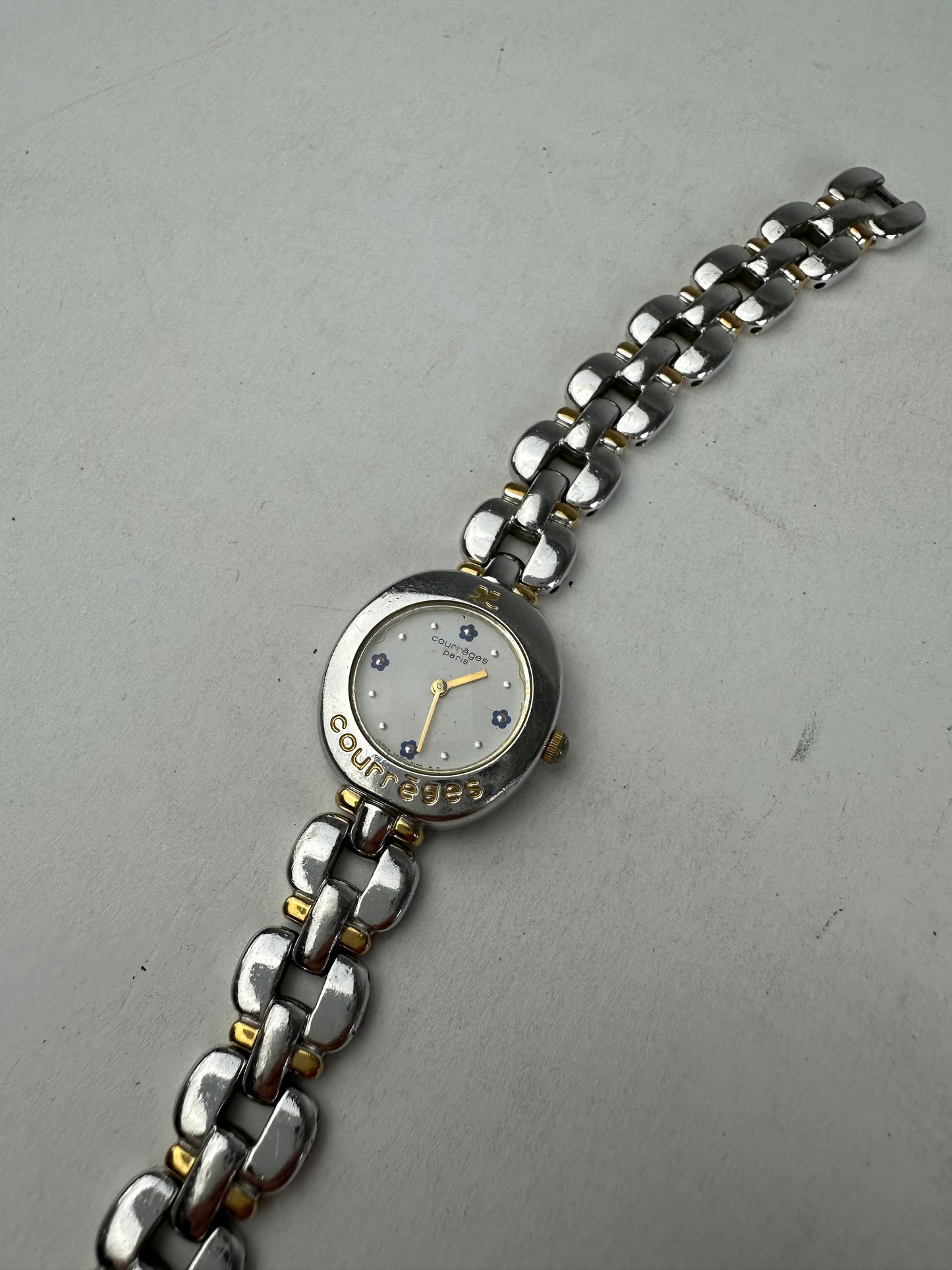Vintage Courreges Gold Plated Steel Quartz Watch Silver Gold