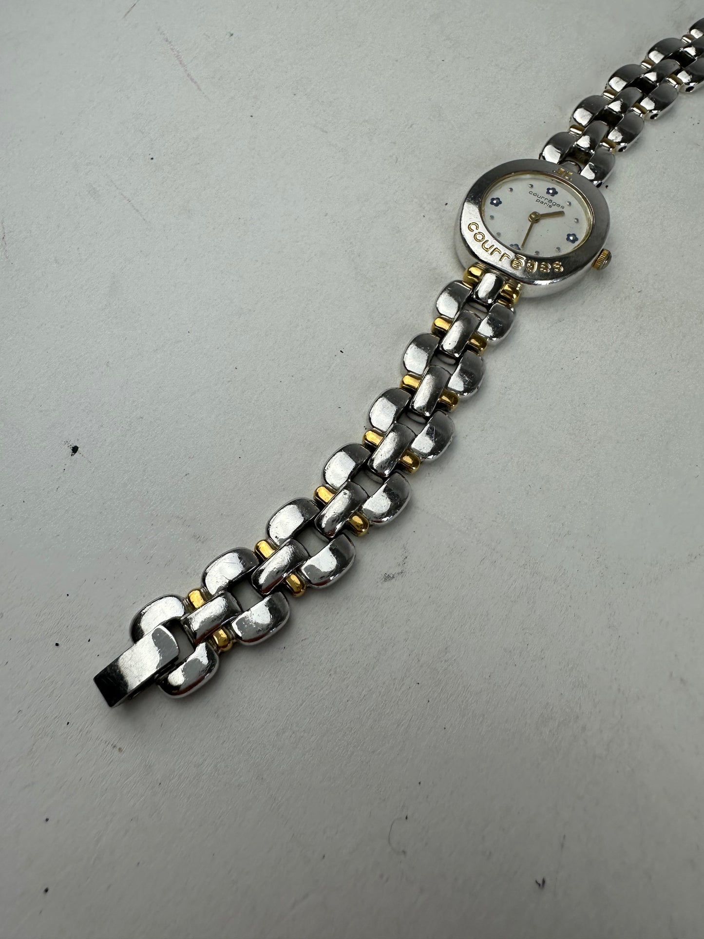Vintage Courreges Gold Plated Steel Quartz Watch Silver Gold
