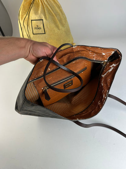 Vintage Fendi FF Monogram Canvas Tote Brown Black