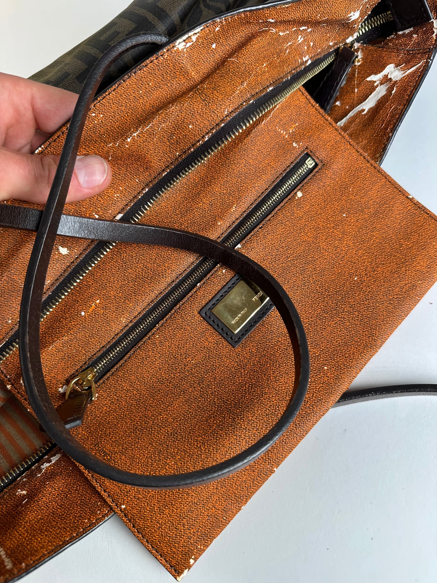 Vintage Fendi FF Monogram Canvas Tote Brown Black