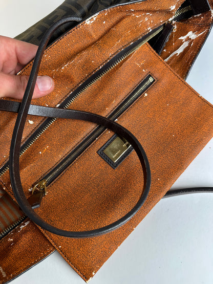 Vintage Fendi FF Monogram Canvas Tote Brown Black