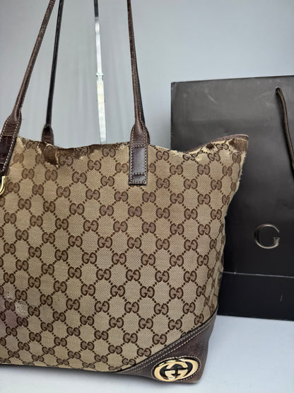 Vintage Gucci Monogram Tote Bag beige Brown
