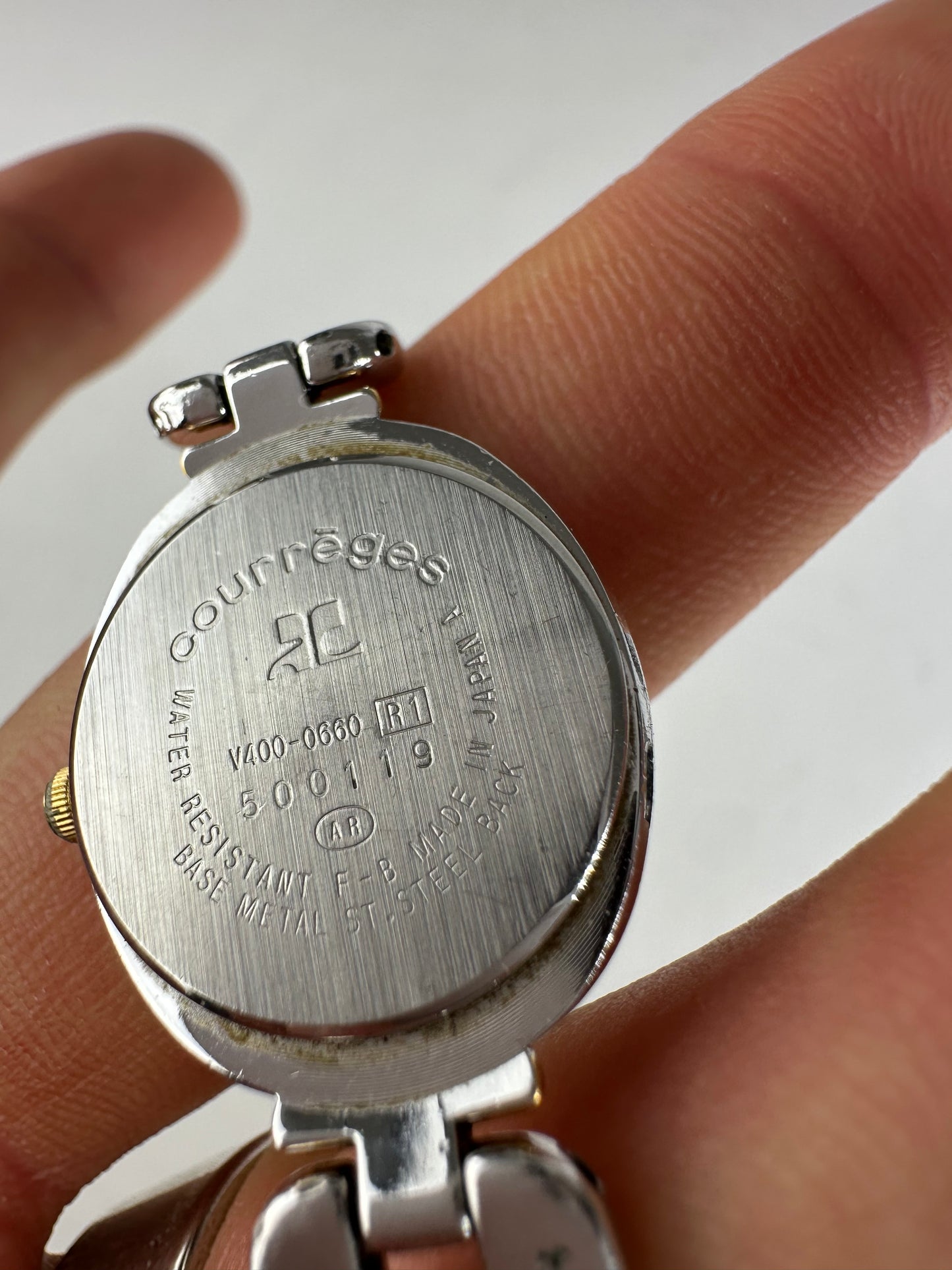 Vintage Courreges Gold Plated Steel Quartz Watch Silver Gold