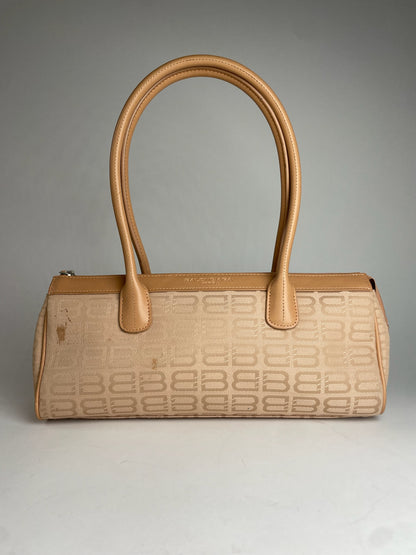 Vintage Balenciaga Monogram Handbag Beige Brown