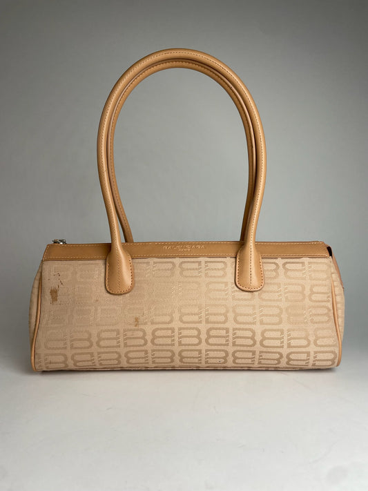 Vintage Balenciaga Monogram Handbag Beige Brown