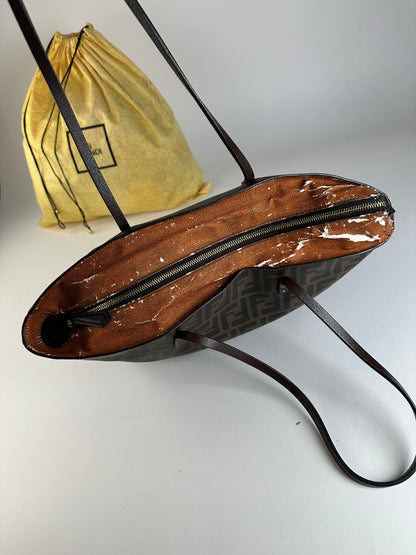 Vintage Fendi FF Monogram Canvas Tote Brown Black