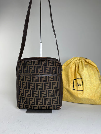 Vintage Fendi FF Monogram Canvas Shoulder Bag Brown Beige