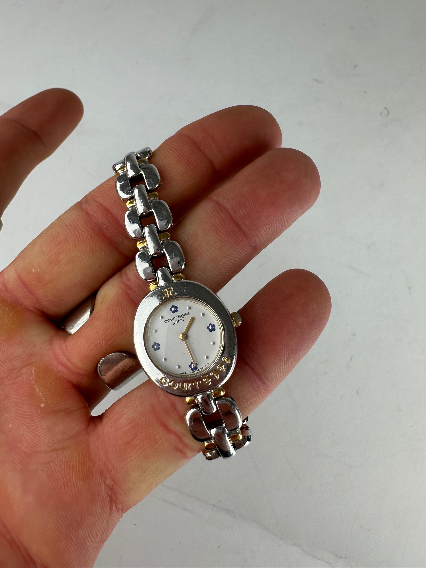 Vintage Courreges Gold Plated Steel Quartz Watch Silver Gold
