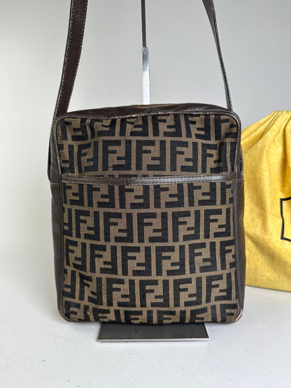 Vintage Fendi FF Monogram Canvas Shoulder Bag Brown Beige